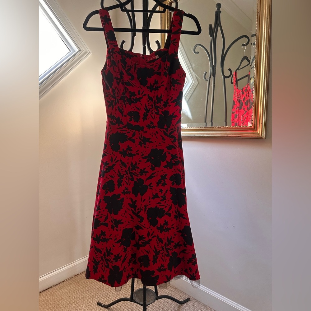 Ruby Rox Red and Black Floral Midi Swing Dress - Picture 3 of 16